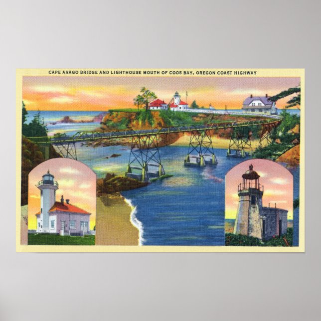 Poster Cape Arago Bridge et Lighthouse Mouth (Devant)