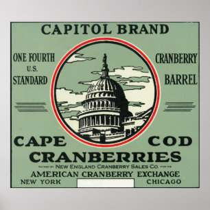 Poster Cape Cod Capitol Marque Cranberry Étiquette