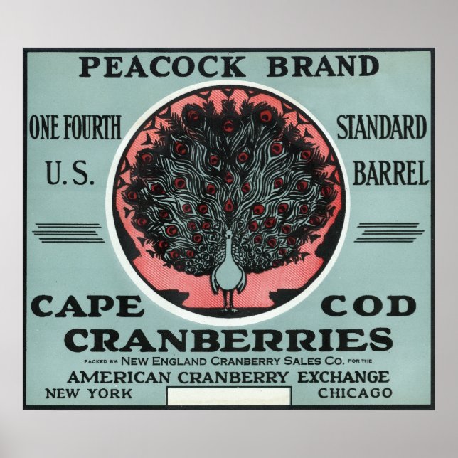 Poster Cape Cod Peacock Marque Cranberry Étiquette (Devant)