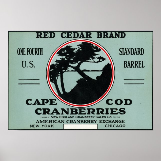 Poster Cape Cod Red Cedar Marque Cranberry Étiquette (Devant)