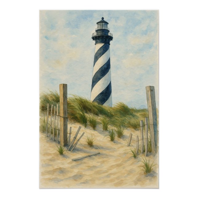 Poster Cape Hatteras Lighthouse Watercolor (Devant)