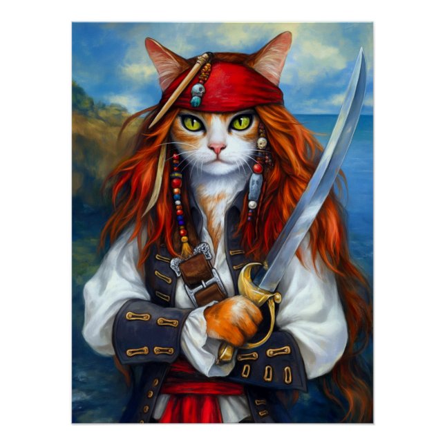 Poster Capitaine Claws de la mer d'Azur | Chat pirate (Devant)