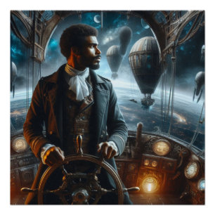 Poster Capitaine de l'air spatial victorien Steampunk