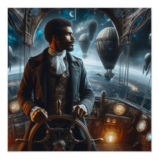 Poster Capitaine de l'air spatial victorien Steampunk (Devant)
