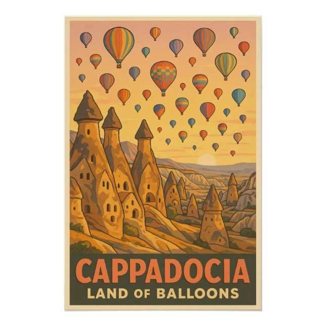 Poster Cappadoce - Ballons sur les cheminées de fées (Devant)