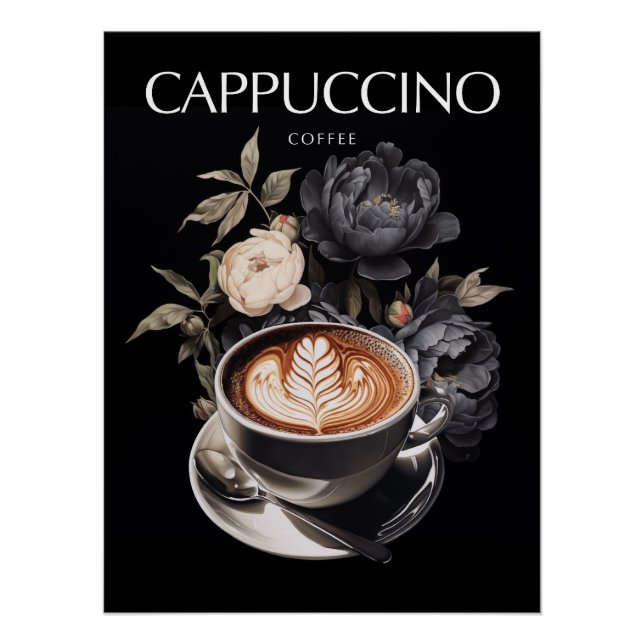 Poster Cappuccino à l'élégance florale (Devant)