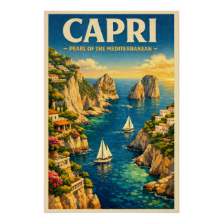Poster Capri, Italy, in a classic retro travel