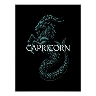 Poster Capricorne Zodiaque – Vintage Bouc Marin en Teal