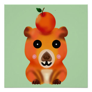 Poster Capybara Doux et Mignon avec Orange   Kawaii Anima