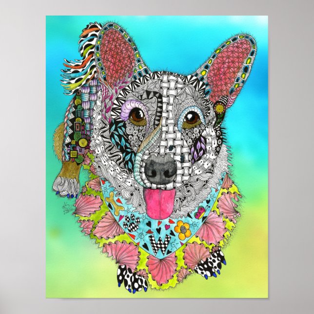 Poster Cardigan Welsh Corgi - 11" x 14" (Devant)