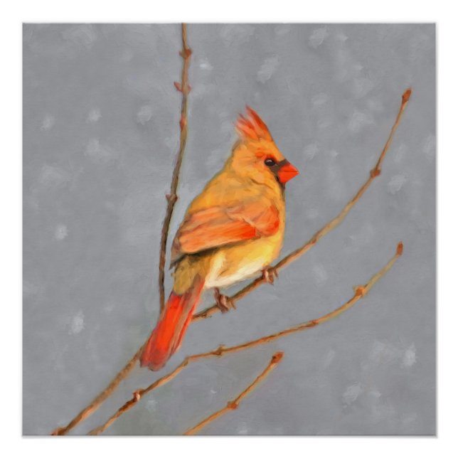 Poster Cardinal sur la peinture de branche - Art original (Devant)