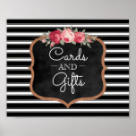 Poster Cards and Gifts Wedding Sign | Chalkboard Roses<br><div class="desc">Create your own trendy chalkboard, modern wedding sign for cards and gifts table at the reception- Matches garden wedding themes, modern black and white wedding color scheme, or floral weddings. Modern black and white stripes pattern background with elegant script and modern fonts in white. Reads Cards and Gifts in center,...</div>
