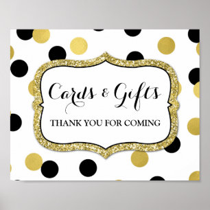 Poster Cards Gifts Sign White Black Gold Confetti