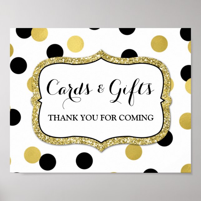 Poster Cards Gifts Sign White Black Gold Confetti (Devant)