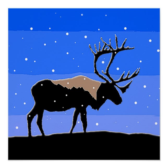 Poster Caribou en hiver - Art original de la faune (Devant)