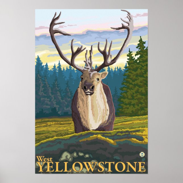 Poster Caribou en pleine nature - West Yellowstone, MT (Devant)