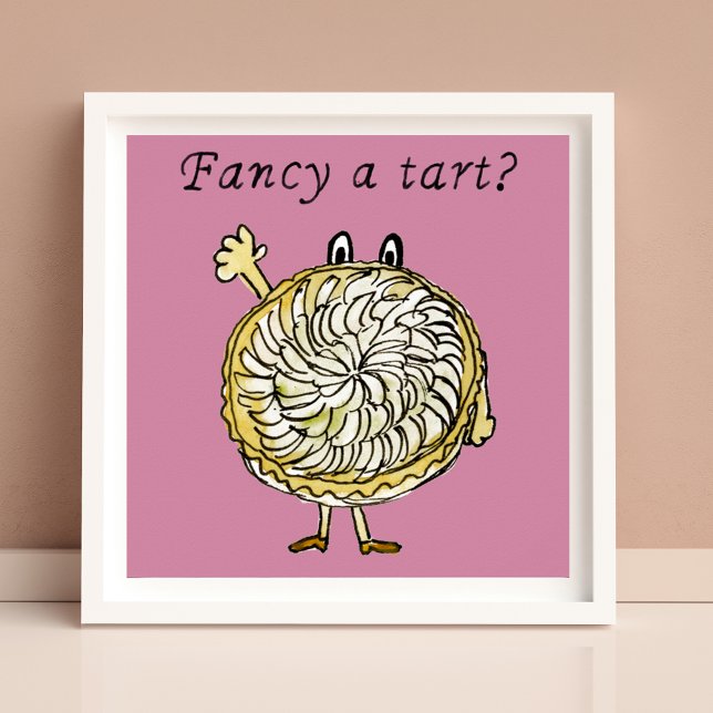 Poster Caricature à tarte à la pomme Fancy a Tart (Fancy a tart Funny baking joke watercolor apple pie cartoon poster)