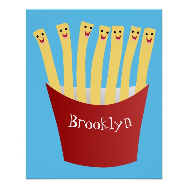 Poster Caricature de frites Cute kawaii fast food (Devant)