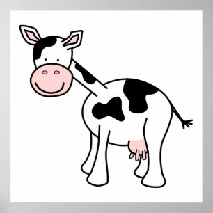Poster Caricature de vache noire et blanche.