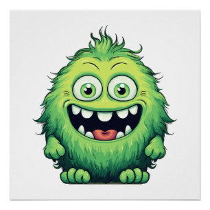 Poster Caricature du Monstre Vert et souriant