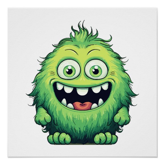 Poster Caricature du Monstre Vert et souriant (Devant)