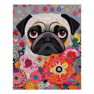 Poster Carlin Chien et Fleurs 001 - Bijou sur mesure