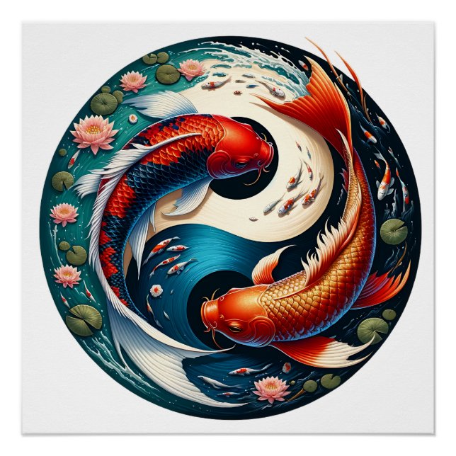 Poster Carpe Koï Japonaise Yin Yang (Devant)