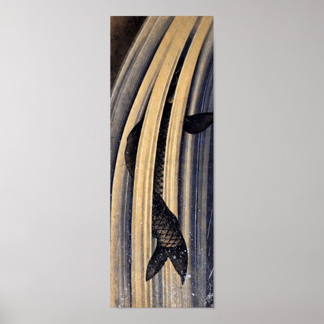 Poster Carpe Leaping Up Waterfall Hokusai Fine Art (Devant)