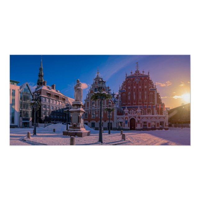 Poster Carré de la mairie de Riga en hiver (Devant)