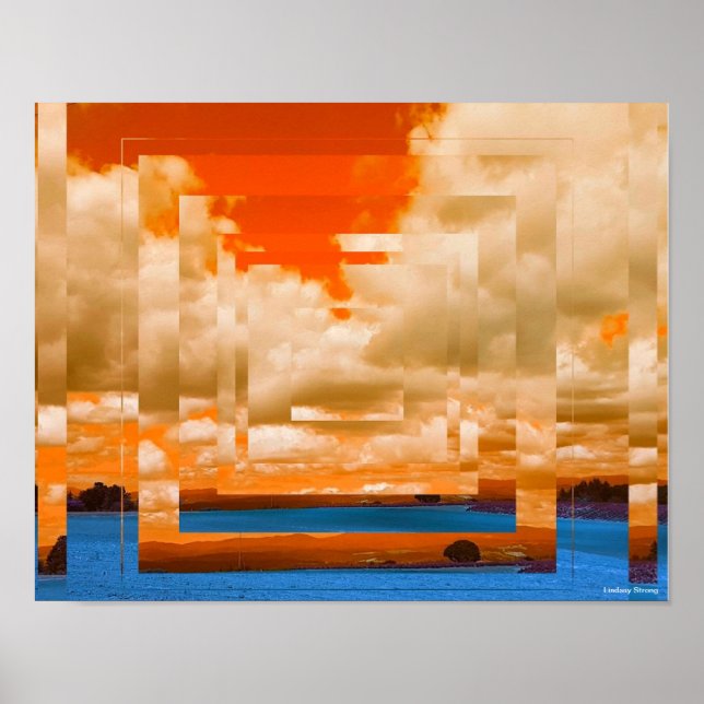 Poster Carré orange et bleu 14" x 11" (Devant)