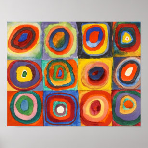 Poster Carrés avec cercles concentrés par Kandinsky