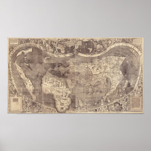 Poster Carte 1507 du monde de Martin Waldseemuller