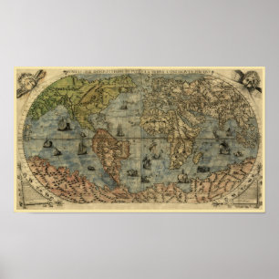 Poster Carte 1565 du monde de Ferando Berteli (Fernando