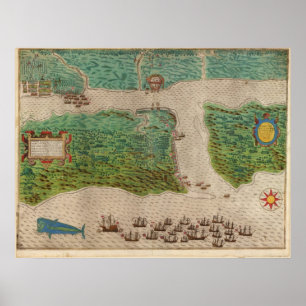 Poster Carte 1589 - Voyage de Drake - St. Augustine, Flor
