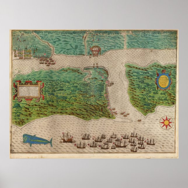 Poster Carte 1589 - Voyage de Drake - St. Augustine, Flor (Devant)