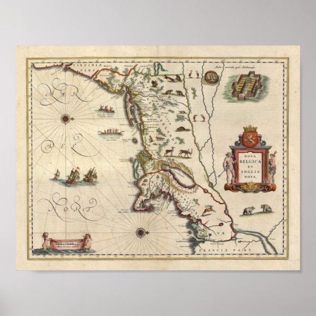 Poster Carte 1640 "Nova Belgica Et Anglia Nova" (Devant)