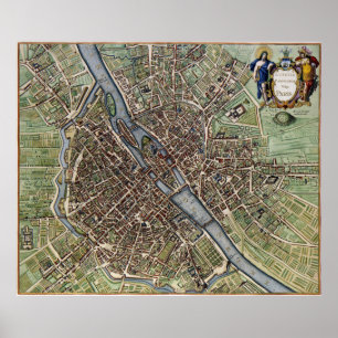 Poster Carte 1657 de Paris