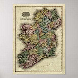 Poster Carte 1813 de l'Irlande par John Pinkerton