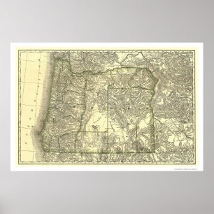 Poster Carte 1876 de chemin de fer de l'Orégon