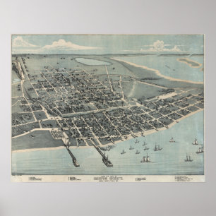 Poster Carte 1887 panoramique de vue de Corpus Christi TX