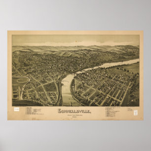 Poster Carte 1897 panoramique de vue d'oeil d'oiseaux de