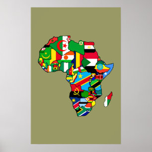 Poster Carte africaine drapeaux dans les cartes des pays