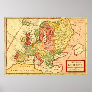 Poster Carte ancienne de l'Europe du XVIIIe siècle Herman