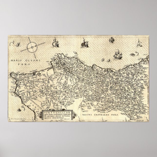 Poster Carte ancienne du Portugal (Devant)