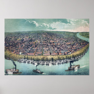 Poster Carte Ancienne Saint-Louis Missouri Fleuve Mississ