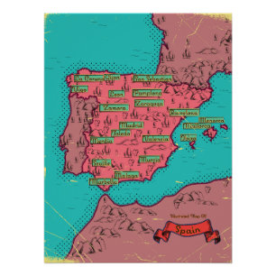 Poster Carte ancienne vintage d'Espagne