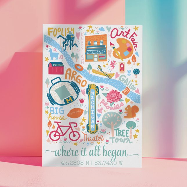 Poster Carte Ann Arbor Michigan Coordonnées personnalisée (Créateur téléchargé)