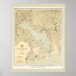 Poster Carte antique Carte marine de Glacier Bay Alaska