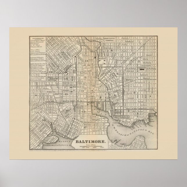 Poster Carte antique de Baltimore Maryland 1866 (Devant)