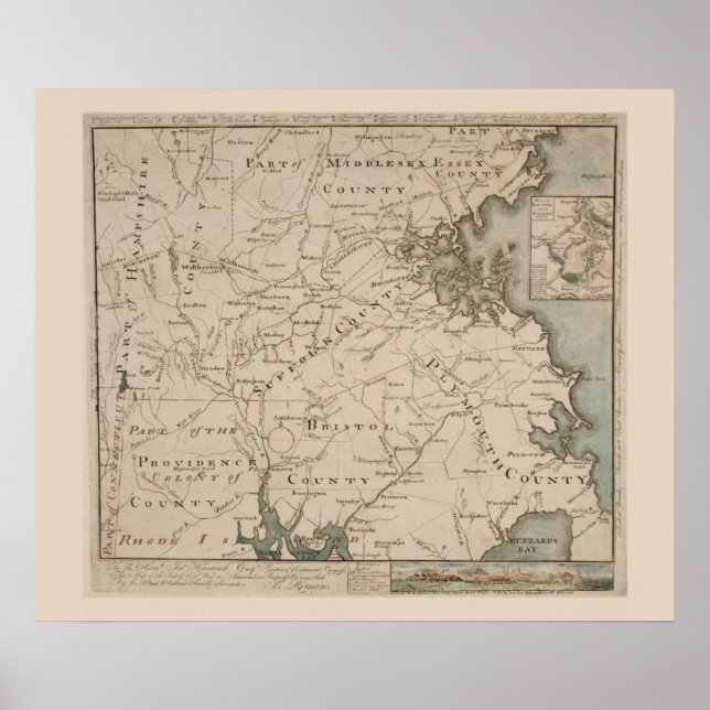 Poster Carte antique de Boston et Environs 1775 (Devant)